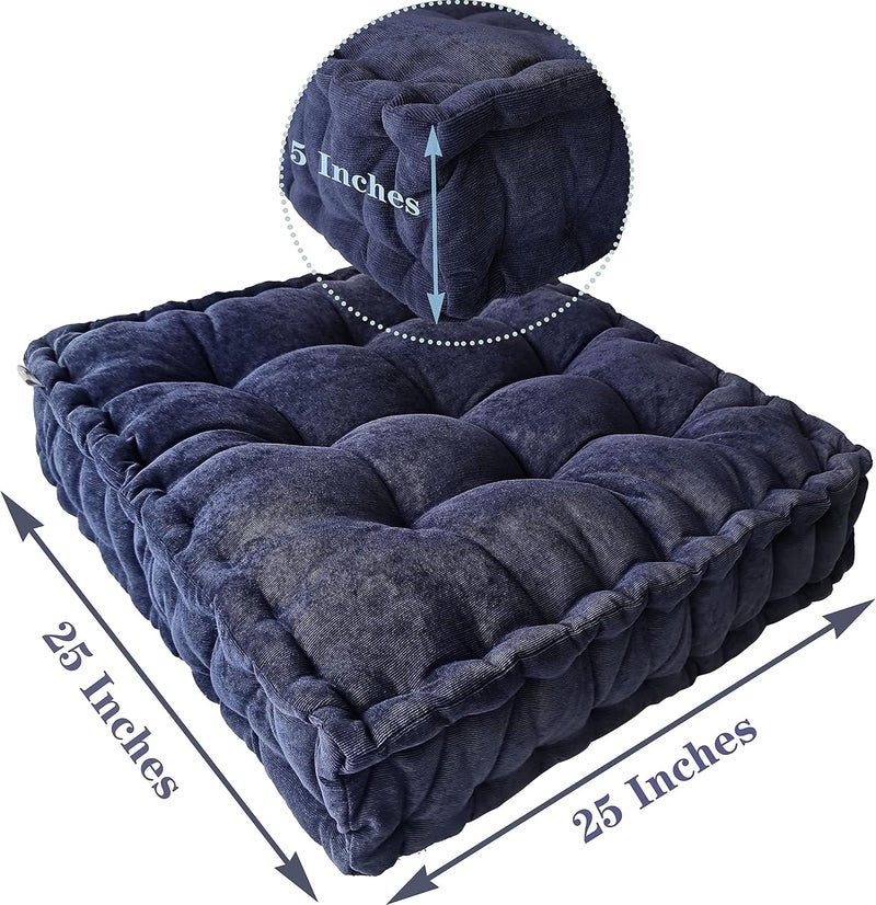 Verpert Floor Pillow 25x25 Inch Square Meditation Cushion Floor Seating for Adults Oversized Tufted seat Cushion Reading Nook for Kids, Yoga Meditation Pillow for Sitting on Floor (Navy) - Image 5